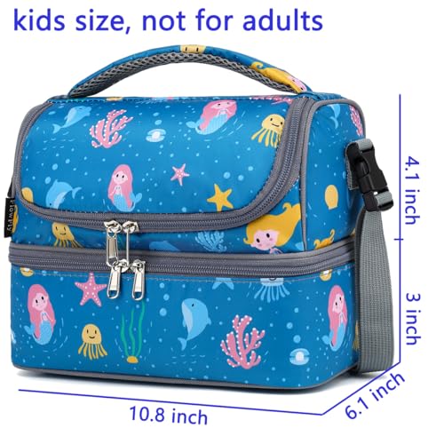 FlowFly Double Decker Cooler Insulated Lunch Bag Large Tote for Boys, Girls, Men, Women, With Adjustable Strap (Blue-Mermaid) - color: Blue-Mermaid