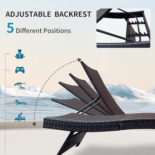 Set of Foldable Long Reclining Patio Seating Chairs, 2 Folding Chairs Patio Chaise Lounge, Outdoor Wicker Lounge Chaise, Rattan Chaise Lounge Lawn Sunbathing Recliner Beach Pool Backrest Recliners - color: 2 Foldable Chairs