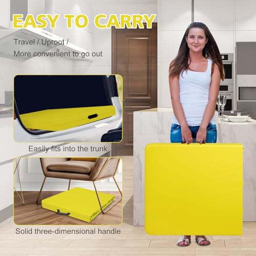 Portable 4Ft Folding Table, Heavy Duty Plastic Fold-in-Half Utility Foldable Table Small, Adjustable Height Plastic Folding Table with Carrying Handle for Camping &Party Indoor/Outdoor(Yellow) - color: Yellow, size: 4Ft