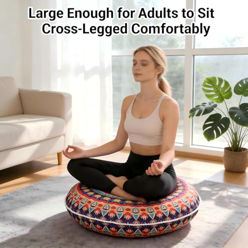 LOVMOC 32 Inch Round Floor Pillow for Adults, Large Thick Memory Foam Boho Mandala Meditation Floor Seating Cushion, Machine Washable for Living Room Outdoor Yoga Floor Sitting, Red - color: Red, size: 1 Count (Pack of 1)