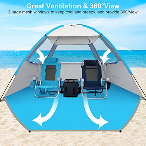 Gorich Beach Tent Sun Shelter for 3/4/6/8/10 Person with UPF 50＋ UV Protection, Lightweight & Easy Setup Beach Shade Canopy, Portable Beach Shade Tent Beach Cabana - color: Silver, size: 6 Person