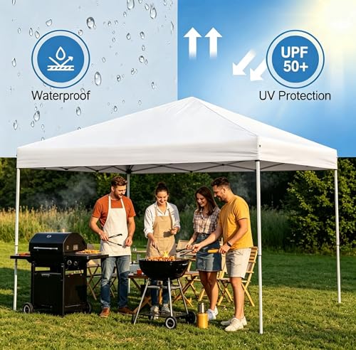 ZENY 10x10 Pop Up Canopy Tent Easy Set-up Outdoor Patio Canopy Adjustable Straight Leg Heights Instant Shelter with Wheeled Bag, Ropes - style: 10x10ft-White