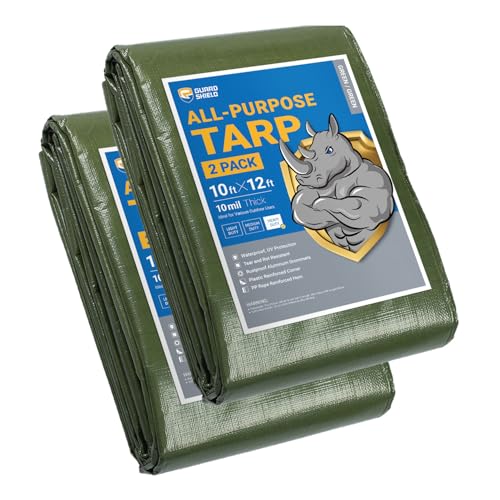 GUARD SHIELD Tarps Heavy Duty Waterproof 10x12 Feet Green Poly Tarp Cover Outdoor Thick UV Resistant Tarpaulin with Grommets 10mil (2-Pack) - color: Green, size: 10x12 (2-pack)