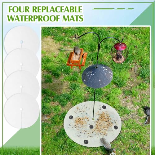 Tinideya 4 Pcs PVC Shepherd's Hook Bird Droppings Mat 47.24" Round Bird Feeder Mat with 8 Ground Spikes Intercepts Birds Droppings Spilled Feed for Protect Lawns Garden