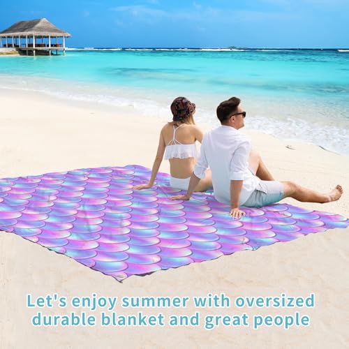 Beach Blanket Waterproof Sandproof 78''×81'' Large Suits 1-5 Adults Oversized Lightweight Picnic Mat Sand-Free Blanket for Camping Hiking Beach Travel - color: Fish Scale, size: 78''x81''