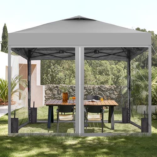 GDY 10x10 Pop up Canopy Tent with Mosquito Netting, Easy up Gazebo for Patio, Camping and Garden, Includes 4 Sandbags, Gray - color: Gray, size: 10x10 with Mosquito Netting