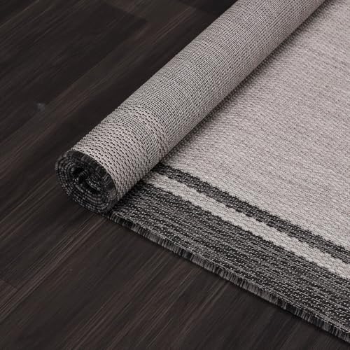 CAMILSON Indoor Outdoor Rug, 9x12 Bordered Gray Modern Area Rugs for Large Indoor and Outdoor Patios, Kitchen and Hallway Mats, Washable Porch Deck Outside Carpet (Bordered Grey, 9 x 12) - color: Bordered Grey, size: 9' x 12' (Rectangular)