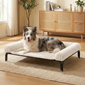 Elevated Dog Bed with Removable Fluffy Pillow Cushion, Raised Pet Cot Washable Bolster, Dog Couch Sofa, Anti Slip Feet, Breathable Mesh, Cream, 43"×32" - color: cream, size: L(43"×32"×8")