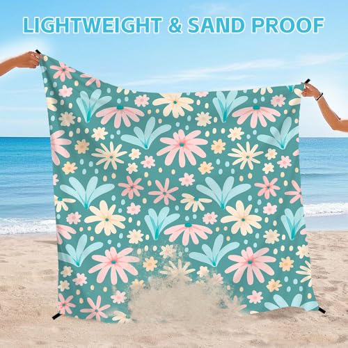 Beach Blanket Waterproof Sandproof Oversized, Extra Large Beach Mat 79" X 87"/110"x118" for 1-8 Adults Sand Free, Quick Drying Durable Outdoor Picnic Mat for Beach Travel Camping Hiking - color: Flower, size: 6.6x7.2 FT (1～4 Person)