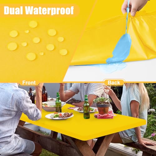 Rectangle Table Cloth, Waterproof Elastic Fitted Tablecloth for 5 Foot Folding Tables, Washable Polyester Tablecloths for Picnic, Camping, Outdoor (Yellow, 30"x60") - color: Yellow, size: 60" x 30" (Rectangular)