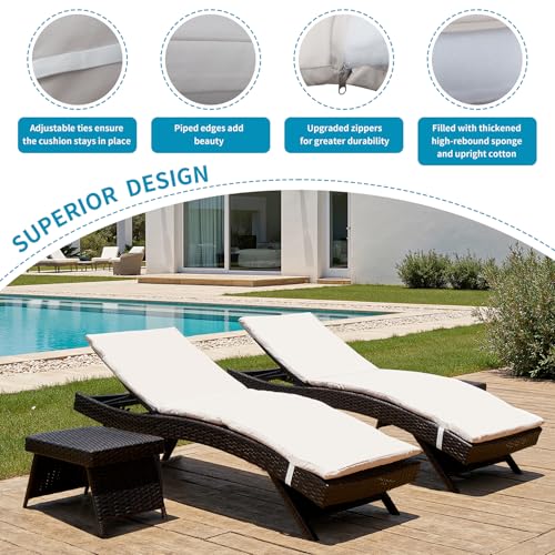 Outdoor Chaise Lounge Chairs + Coffee Table Set of 5 Pieces with Detachable Cushions, Pool Sunbathing Recliners PE Rattan Patio Loungers Wicker for Outside Porch Backyard Poolside Deck Porch - color: 4 Chairs + 4 Cushions + 1 Table