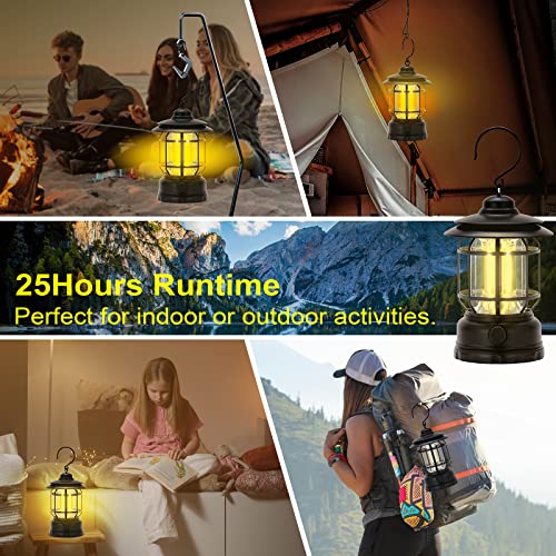 LED Camping Lanterns Rechargeable Portable, Vintage Style Tabletop Lantern, Stepless Dimming, Waterproof IP44 - Black, 2 Pack for Camping, Hanging Tent Light, and Power Outages - style: Black 2 Pack