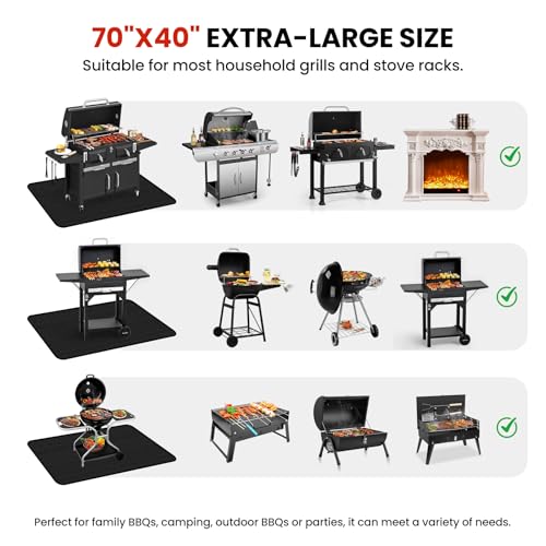 70x40 Inch Large Under Grill Mats for Outdoor Grill, Double-Sided Fireproof Oil-Proof BBQ Mat, Protector Mat for Deck, Patio and Lawn - size: 70"L x 40"W