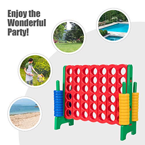 Costzon Giant 4-in-A-Row, Jumbo 4-to-Score Giant Game Set for Kids & Adults, Indoor Outdoor Yard Connect Game, 3.5FT Tall with 42 Jumbo Rings & Quick-Release Slider, Perfect for Family & Party Games - color: Red/Green