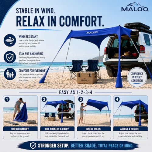 Malo'o DualShade 10x10 Beach Canopy & Vehicle Awning – Exclusive 2-in-1 Sun Shelter, SPF 50 Shade Tent, Car Camping Awning, Carry Bag Included - color: Gray