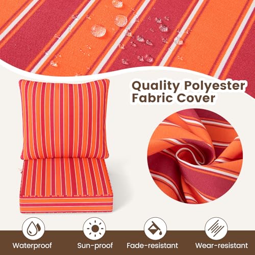 Giantex Patio Cushion Set, Outdoor Chair Seat Pads w/Non-Slip Rope Belts, Detachable Patio Furniture Cushions, Thick Seat Cushion & Back Cushion for Living Room Floor Sofa Patio Garden Chair (Orange) - color: Orange