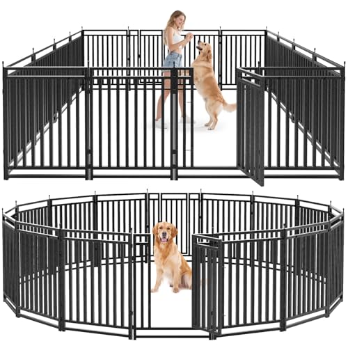 Dog Fence Outdoor for Yard Dog Playpen Indoor 40" Height 16 Panels Portable Puppy Playpen Dog Kennel for RV Camping(Black-Silver) - size: 40" Height, style: 16 Panels