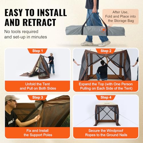 VEVOR Pop Up Gazebo Tent, Pop-Up Screen Tent 4 Sided Canopy Sun Shelter with 4 Removable Privacy Wind Cloths & Mesh Windows, 6x6FT Quick Set Screen Tent with Mosquito Netting, Brown - color: Brown, size: 6x6ft