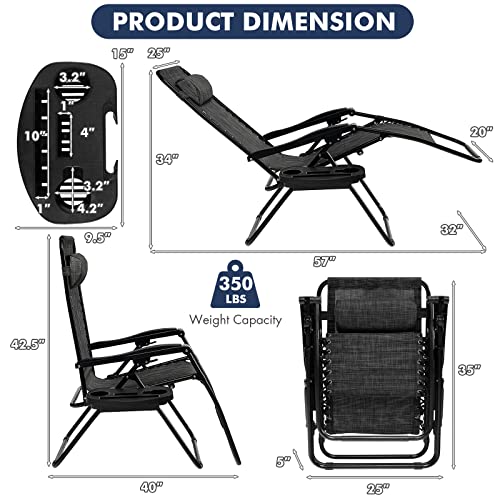 Giantex Zero Gravity Reclining Chair, Outdoor Patio Recliner with Cup Holder & Removable Pillow, Adjustable Backrest, Indoor Lounge Chair for Backyard, Garden, Poolside (Gray) - color: Grey, size: 1 Count (Pack of 1)