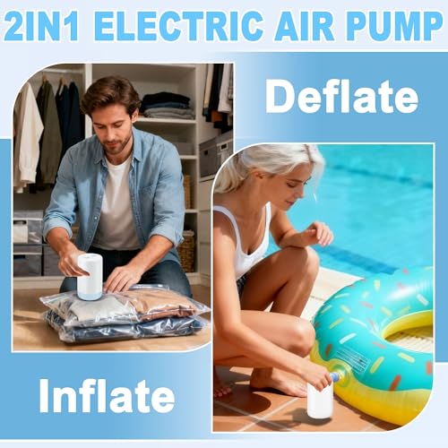 RovPool Electric Air Pump for Inflatables,Portable Air Pump with 5 Nozzles,Mini Air Pump with 1500mAh Battery,4kPa Quick-Fill Air Mattress Pump,Inflator Deflator Air Pumps for Pool Floats,Sleeping Pad