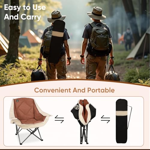Northroad Folding Camping Chair,Oversized Portable Camp Chair w/Cup Holder,Heavy Duty Padded Lawn Chair Support 300 LBS for Outdoor, Tailgates, Beach, Hiking, and Picnics - color: Cream