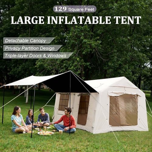 SENLEETO Inflatable Tents for Camping, Large Inflatable Camping Tent with Hand Pump, Easy Setup Tents for 4-6 People, Portable Glamping Tent - size: 157.5 inch*118.1 inch*86.6 inch/10-12 People