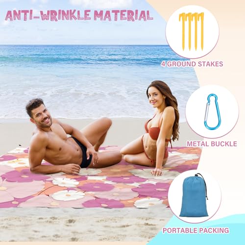 Beach Blanket Waterproof Sandproof 1-7 Adult Oversized 78 '' × 81 '' Lightweight Durable Compact Sand Free Extra Large Beach Mat for Travel Camping Hiking Picnic - color: Flower, size: 78“x81”