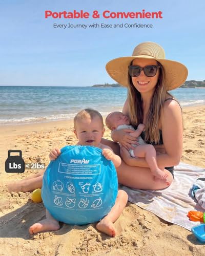 Poray Portable Baby Beach Tent with UPF 50+ Sun Shelter,Mosquito Net and Sunshade, Ideal Pop Up Kids Travel Tent with Carry Bag & 2 Stakes,Outdoor Indoor Play and Sun Protection - style: Large Deluxe Blue & Mat