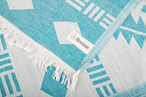 Bersuse 100% Cotton Belize XL Throw Blanket Turkish Towel Beach Blanket - Beach Camping Essentials - 75x90 Inches, Aqua - color: Aqua