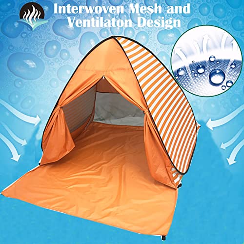 Pop Up Beach Tent Shade Sun Shelter UPF 50+ Canopy Cabana 2-3 Person for Adults Baby Kids Outdoor Activities Camping Fishing Hiking Picnic Touring (Orange Stripes) - color: Orange Stripes