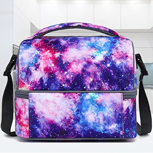 FlowFly Double Decker Cooler Insulated Lunch Bag Large Tote for Boys, Girls, Men, Women, With Adjustable Strap,Galaxy - color: Galaxy
