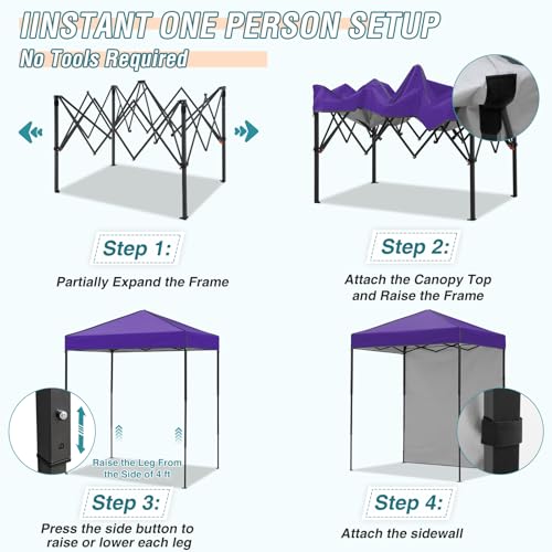 EAGLE PEAK 6x4 Instant Pop Up Canopy Tent with 1 Side Wall Panel, Straight Leg Sun Shelter, Portable Canopy with Carry Bag for Camping, Beach & Sports, Purple - color: Purple, size: One Wall