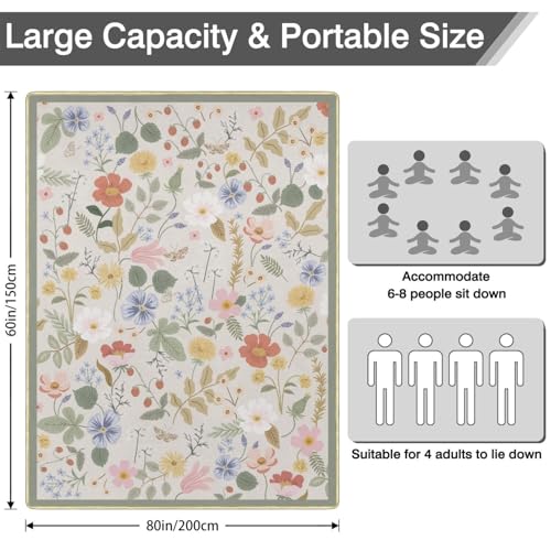 Picnic Blankets Waterproof Foldable - Outdoor Beach Blanket Sandproof, 3-Layer Lightweight Picnic Camping Rugs for Outside - color: Flower2, size: 5' x 6'8" (Rectangular)