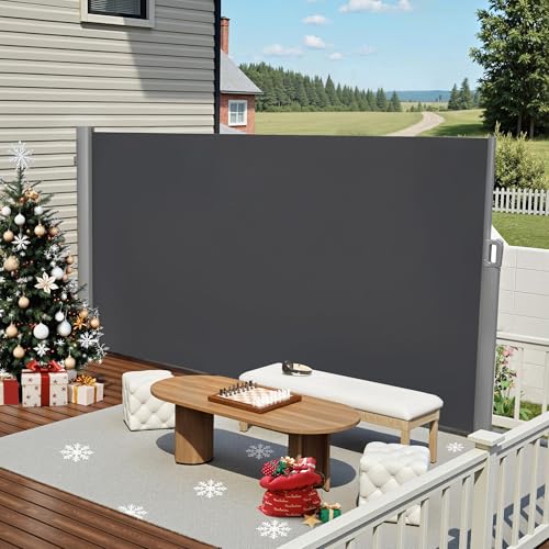 MCombo Aluminium Patio Retractable Side Awning, Fully Assembled Waterproof Sunshade Privacy Screen for Garden, Balcony and Pools (Dark Grey, 71"x138") - color: Dark Grey, size: 71"x138"