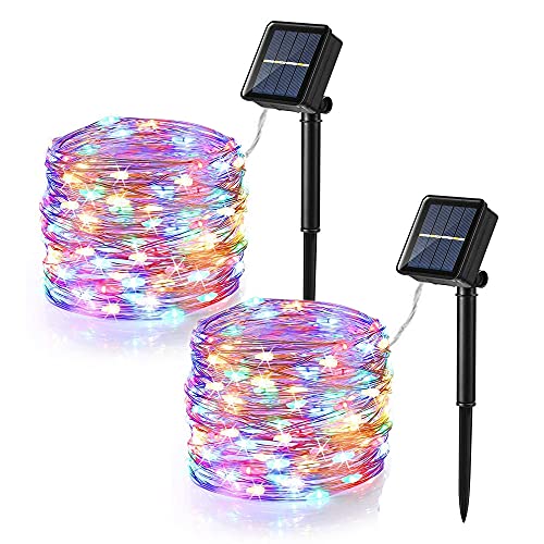 Brizled 2 Pack Each 200 LED 66ff Multicolor Solar Christmas Lights, Colored Solar String Lights 8 Modes Twinkling Fairy Lights with Memory Waterproof Twinkle Lights for Outdoor Garden Party Tree Decor - color: Multicolor