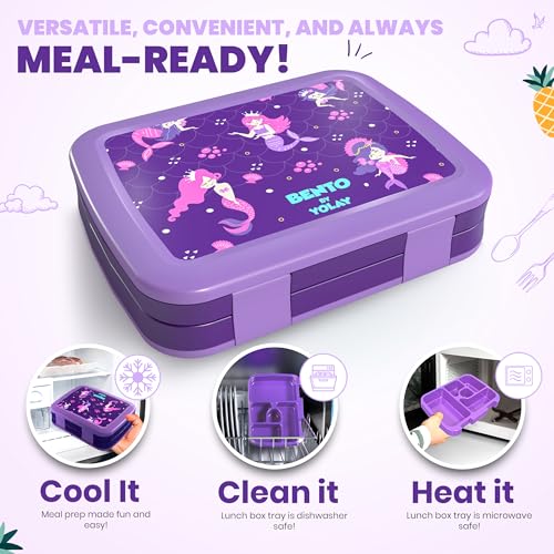 YOLAY Bento Box for Kids Lunch Box Leak-Proof, 5-Compartment Lunch Box Kids for Ages 3-10, Durable with Anti-Slip Base, Suitable for Schools, Outdoor and Travel (Mermaid) - color: Mermaid