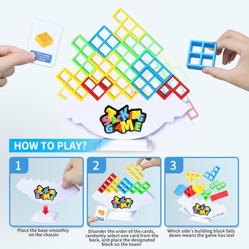 BBnote 48PCS Stack Game for Adult & Kids, Tetra Board Tower Games for Family Travel Party, 2 Players Balance Stacking Toy Attack, Team Toys Building Block - size: 48PCS - Storage Box