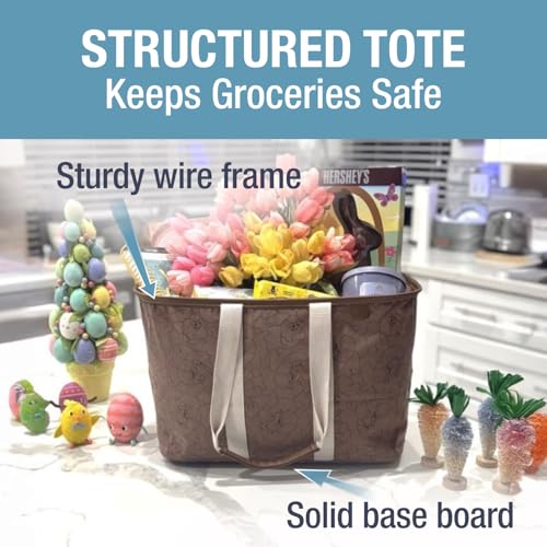 CleverMade Collapsible LUXE Tote, 30L Foldable Grocery Shopping Bag, Reusable - color: Pretty in Peony