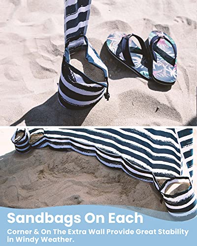 Qipi Beach Cabanas for Sand, Beach Canopy with Sandbags & Side Wall for Family, Easy Set Up Sun Shelter, UPF 50+ UV Protection with Roof Vent - color: 6' x 6' Z02 Sailor Stripes with Changing Room