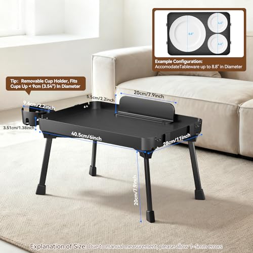 KDD Bed Tray Table with Folding Legs,Breakfast Tray with Removable Cup Holder & Phone Tablet Holder,Foldable Lap Tray for Bed, Sofa,Laptop Desk,Working,Snack, Kitchen Serving Tray,TV Table,Reading