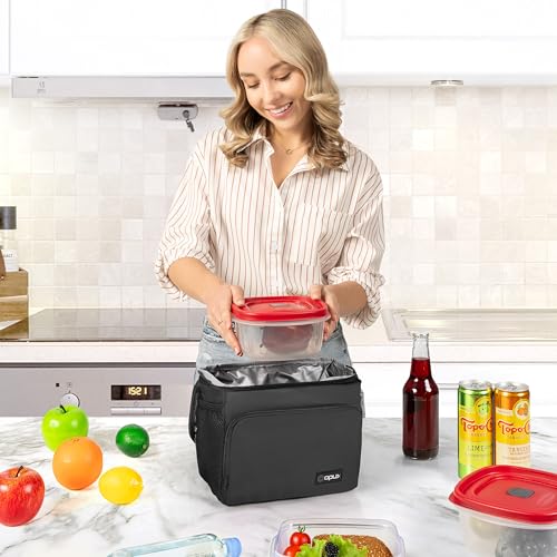 opux Insulated Lunch Bag for Men Women, Soft Lunch Box for Office Work School Picnic, Leakproof Lunch Cooler Bag with Shoulder Strap for Kid Adult Boy Girl, Medium Lunchbox Lunch Tote (Black) - color: Black, size: Medium