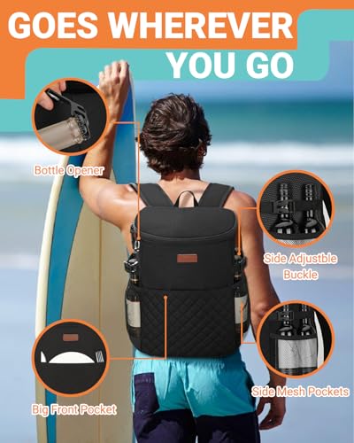 Soft Cooler Backpack 30 Cans/45 Cans, Backpack Coolers Insulated Leak Proof Thermal Lunch Backpack for Men Work Small Cooler Bag Beach Travel Picnic Drink Beverage Beer - color: Black, size: 30 Cans