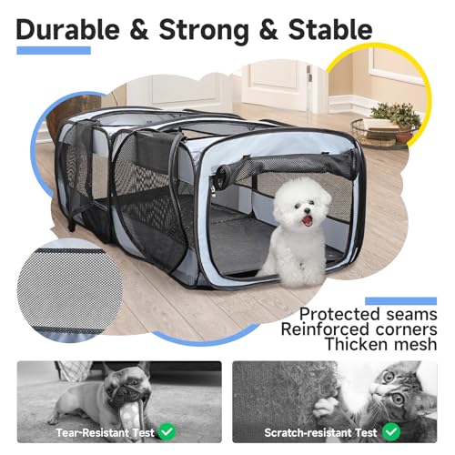 2-in-1 Dog Playpen, 73''Pop Up Cat Puppy Pet Playpen Indoor/Outdoor Cats Enclosed, Cat Dog Tent Crate Cage Kennel, Portable Playpen for Kitten, Small Animals Play Pen(No Divider, Unified Space) - color: Grey, size: L, 73.3"L x 37.5"W x 32"H
