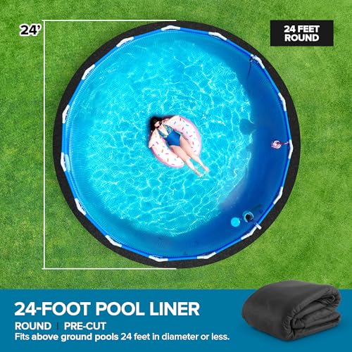 Above Ground Pool Liner Pad, 24' Foot Round, Pre-Cut Heavy Duty Outdoor Pool Pads for Above Ground Pools, Black Swimming Pool Liners for Padding and Protection, Thick Pool Mats to Prevent Punctures - size: 24 Feet