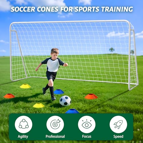 NAIZEA Soccer Goals - 24x8/21x7/18x7/12x6/16x7/10x6/8x6/6x4FT Soccer Goals for Backyard - Metal Soccer Goal for Youth Adult - Multiple Sizes Colors- Perfect for Games Indoor Outdoor - size: 12ft x 6ft, style: Starter-White/Steel