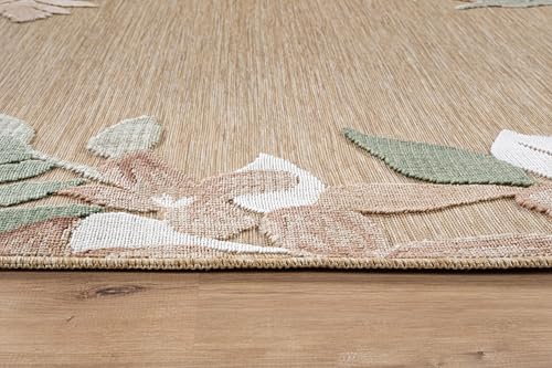 Outdoor Rug 9x12 Washable Area Rugs Indoor Outdoor Carpets Beige Border Floral Non Shedding Waterproof Easy Clean Patio Deck Porch Living Room Bedroom Garden RV (9 X 12 Beige) - color: 1-beige, size: 9' x 12' (Rectangular)