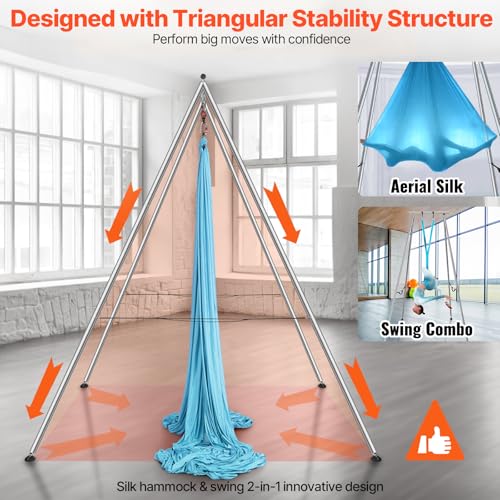 VEVOR Yoga Stand Frame, Max 441-551 lbs Load Swing Stand, Triangular Structure Aerial Rig, Aerial Silk Stands with Yoga Hammock, Standard & Height-Adjustable Version - color: Blue, style: Standard Version