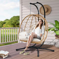 Double Egg Swing Chair with Stand - 2 Person Hammock Egg Chair for Outdoor, Patio, Garden & Balcony - Heavy-Duty Steel Frame, All-Weather Pe Rattan & Uv-Resistant Cushions - color: Yellow