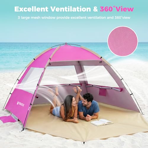 Venustas Beach Tent Sun Shelter for 3/4/6/8 Person, UPF 50+ UV Protection Beach Canopy, Lightweight and Easy Setup Cabana, Portable Shade Tent - color: Pink, size: 6 Person