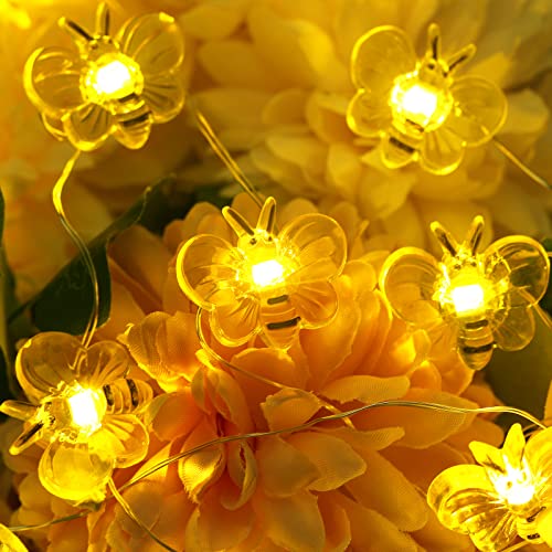 Mudder 2 Sets Honey Bee Fairy String Lights Battery Operated Bee String Light 10 ft 40 LED Bee Decorative Lights for Wedding Summer Party Indoor Outdoor Decoration